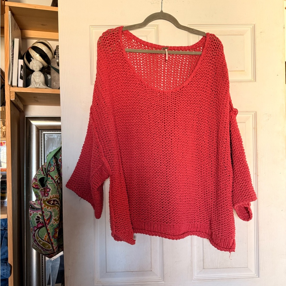 🚫SOLD DO NOT BUY 🚫 Free People Red/Pink Knit Crew Neck Sweater